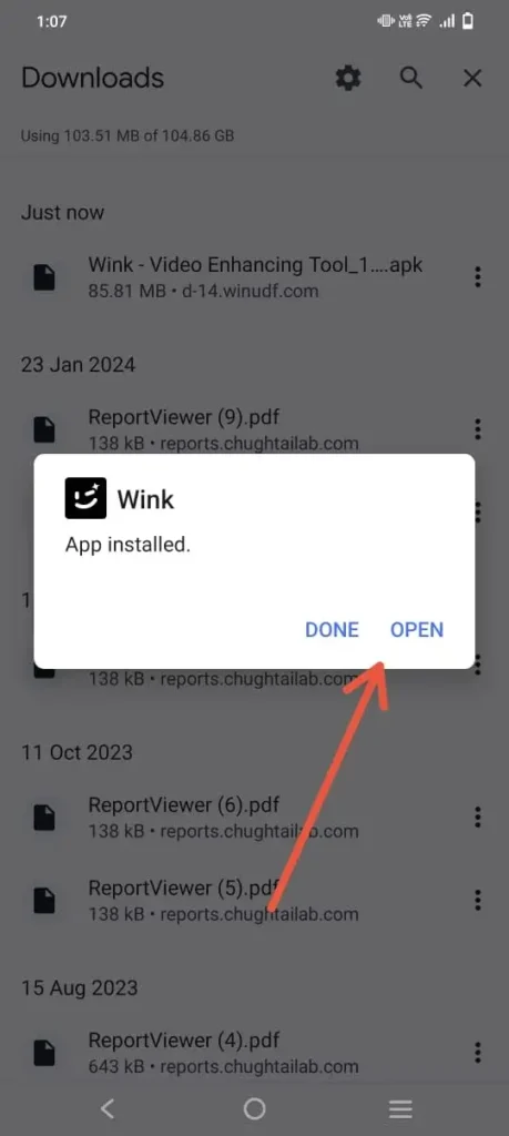 Home 15 Click on the Open button to start Wink Mod Apk